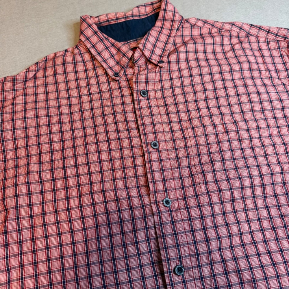 Industrial‎ Exchange Mens Large Red Navy Blue Plaid Cotton Button Down Shirt L